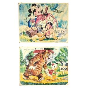 Disney Jaymar Puzzle Frame Tray Lot Zoo & Pluto's Doghouse Mickey Mouse Vintage